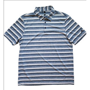 Men's Adidas Striped Golf Polo Shirt Size L Blue